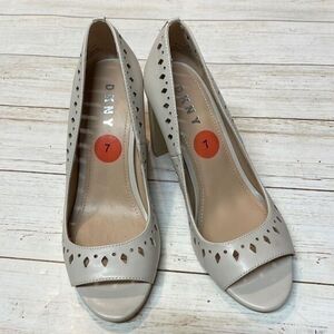 DKNY women’s open toe heels. Beige. Size 7.